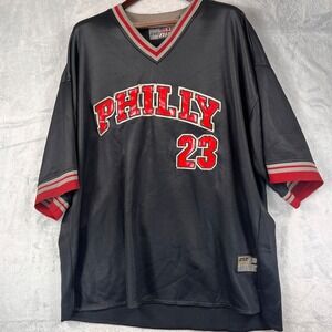 Vtg 212 NYC 4XL Philly 23 Jersey Vinyl Letter Black Gray Red Athletic Streetwear